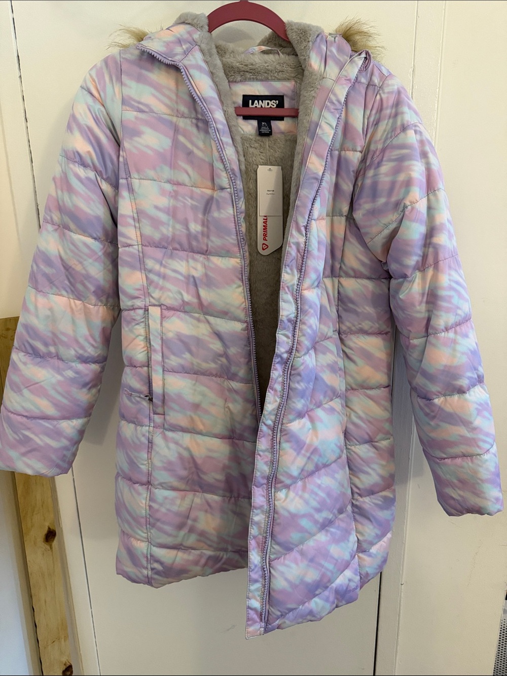 Lands' End Girls' Pastel Tie-Dye Puffer Jacket - Lavender, Pink, Mint